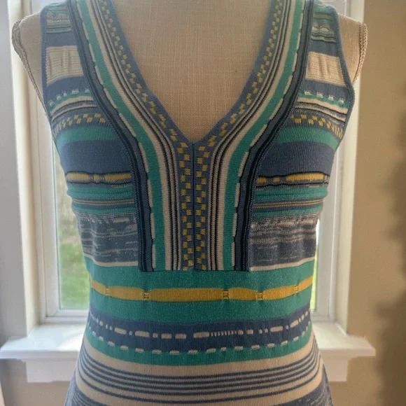Venus Striped Blue,Teal & Yellow Knit Midi Dress Sz. Small-Good Condition🩵💛 - Picture 2 of 4
